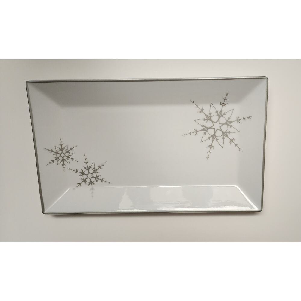Ulta Beauty 13.5" Square Platinum White Silver Rimmed Snowflake Serving Plater